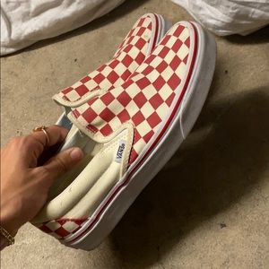 Red and white checkered Vans